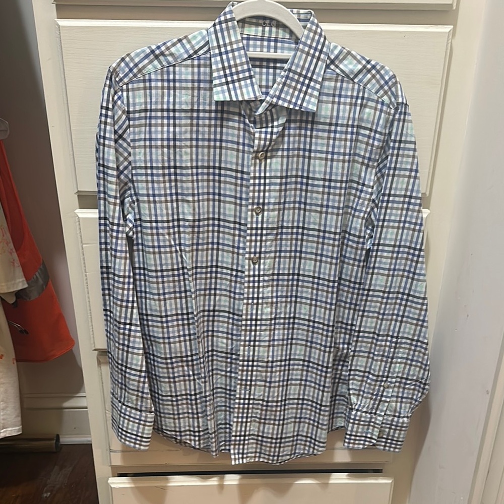 Classic Blue and White Plaid Dress Shirt
